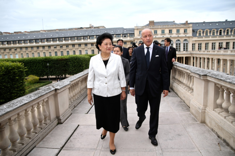 6月29日，国务院副总理刘延东（左）在巴黎法国宪法委员会会见法国宪法委员会主席法比尤斯。新华社记者 金宇 摄